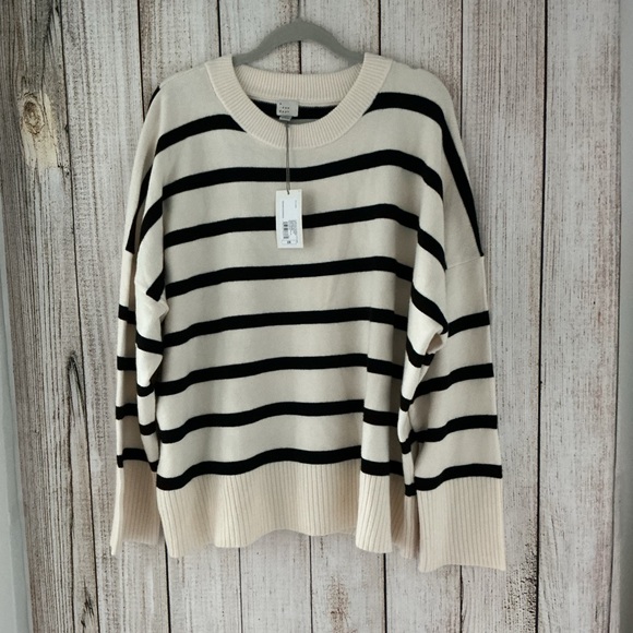 a new day Sweaters - a new day Black and Cream Striped Sweater